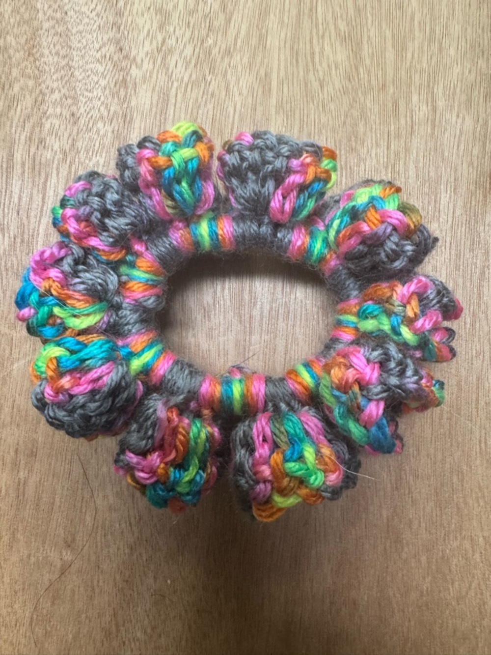 Gray and Rainbow Knit Kids Hair Scrunchie